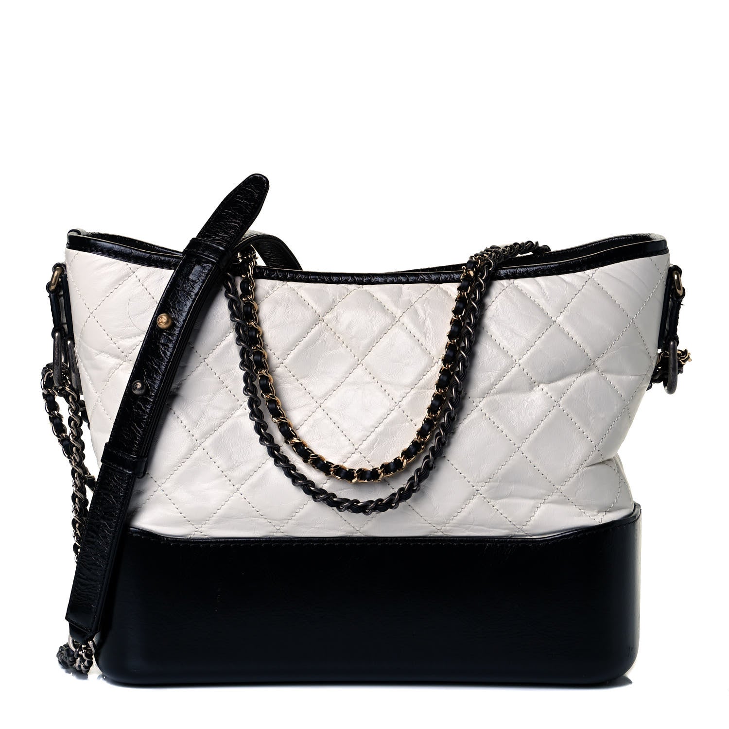 Chanel Aged Calfskin Quilted Medium Gabrielle Hobo Black White 1 of 15