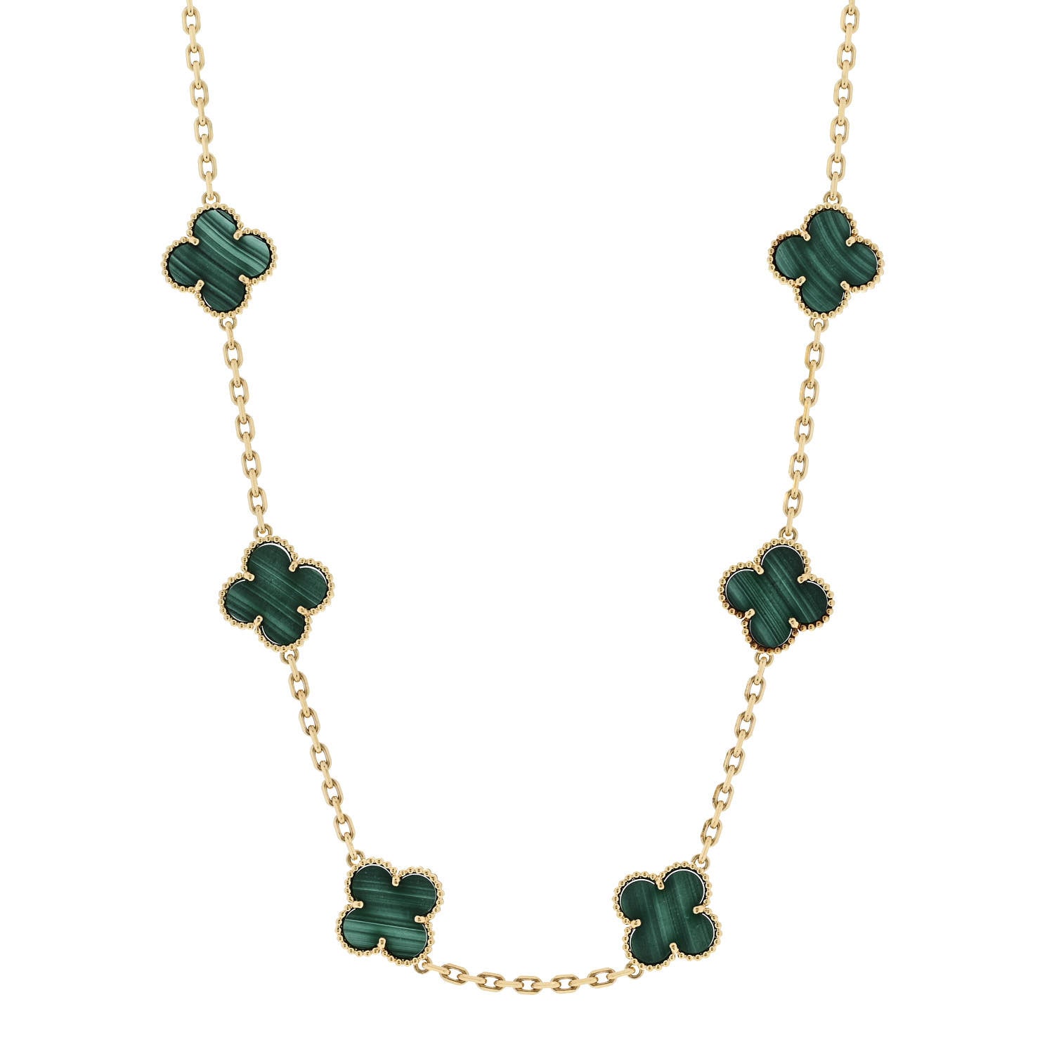 Van Cleef & Arpels 18K Yellow Gold Malachite 10 Motifs Vintage Alhambra Necklace 1 of 8