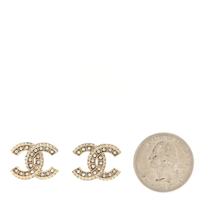 Chanel Crystal Timeless CC Earrings Light Gold 2 of 4