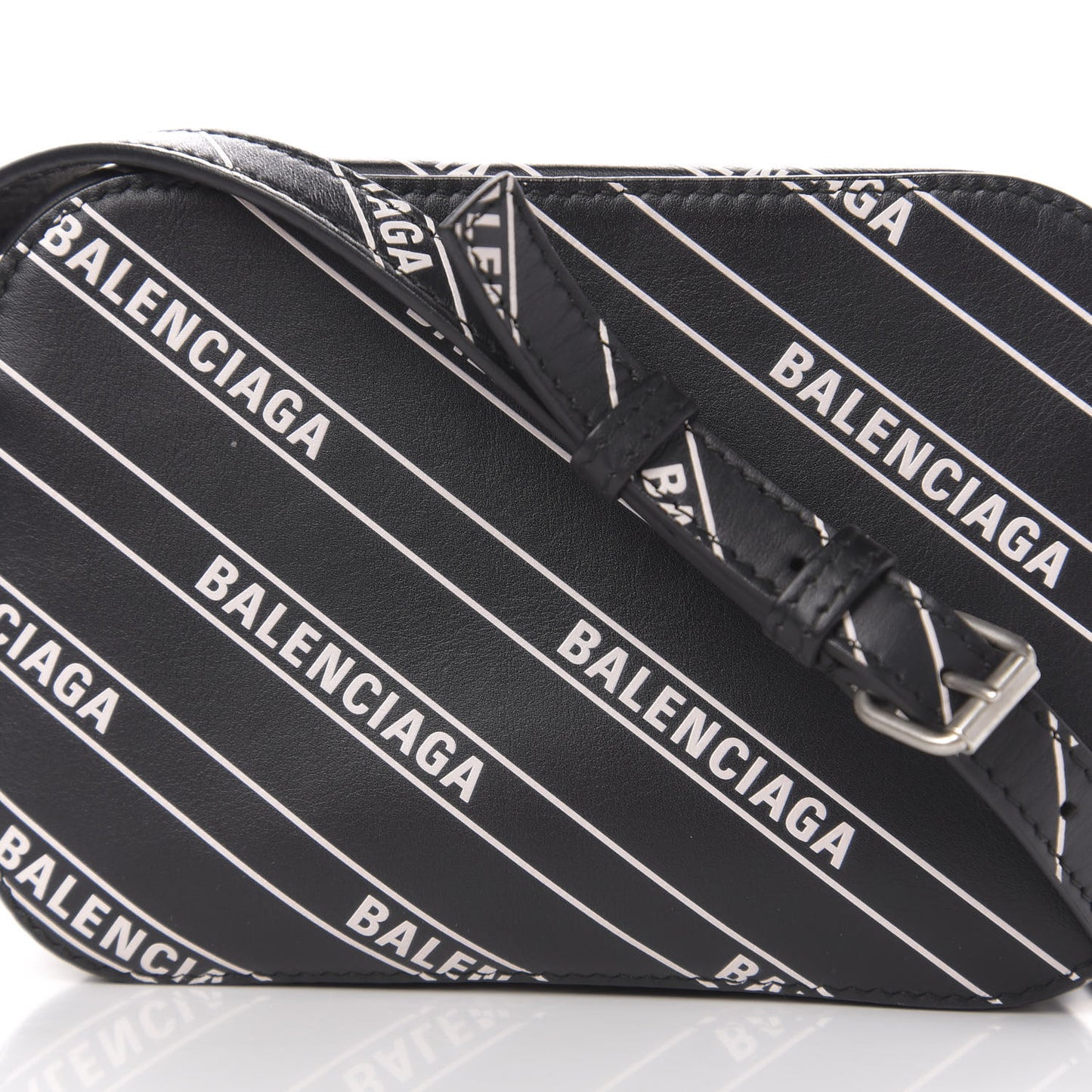 Calfskin Diagonal Allover Logo Print XS Ville Camera Bag Black White