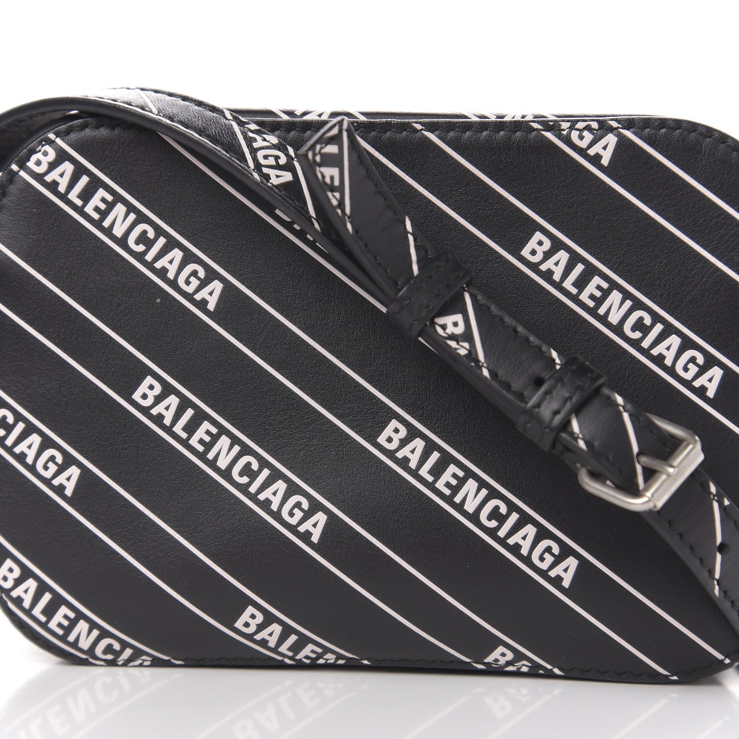 Balenciaga Calfskin Diagonal Allover Logo Print XS Ville Camera Bag Black White 10 of 10