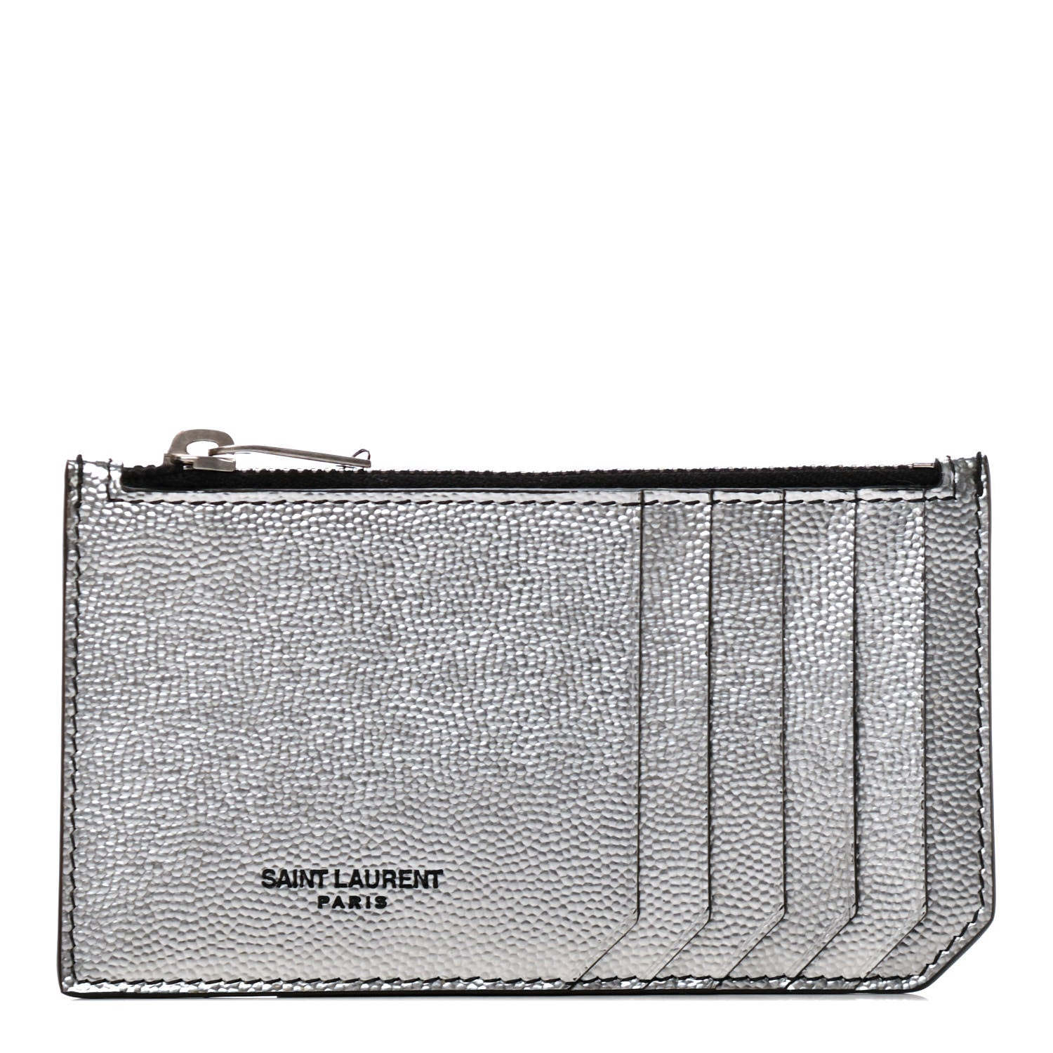 Saint Laurent Grained Calfskin 5 Fragments Zip Pouch Card Holder Silver 1 of 7