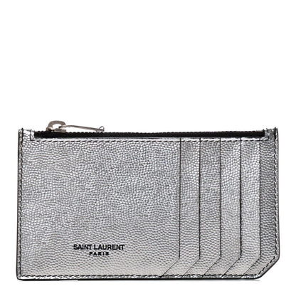 Saint Laurent Grained Calfskin 5 Fragments Zip Pouch Card Holder Silver 1 of 7