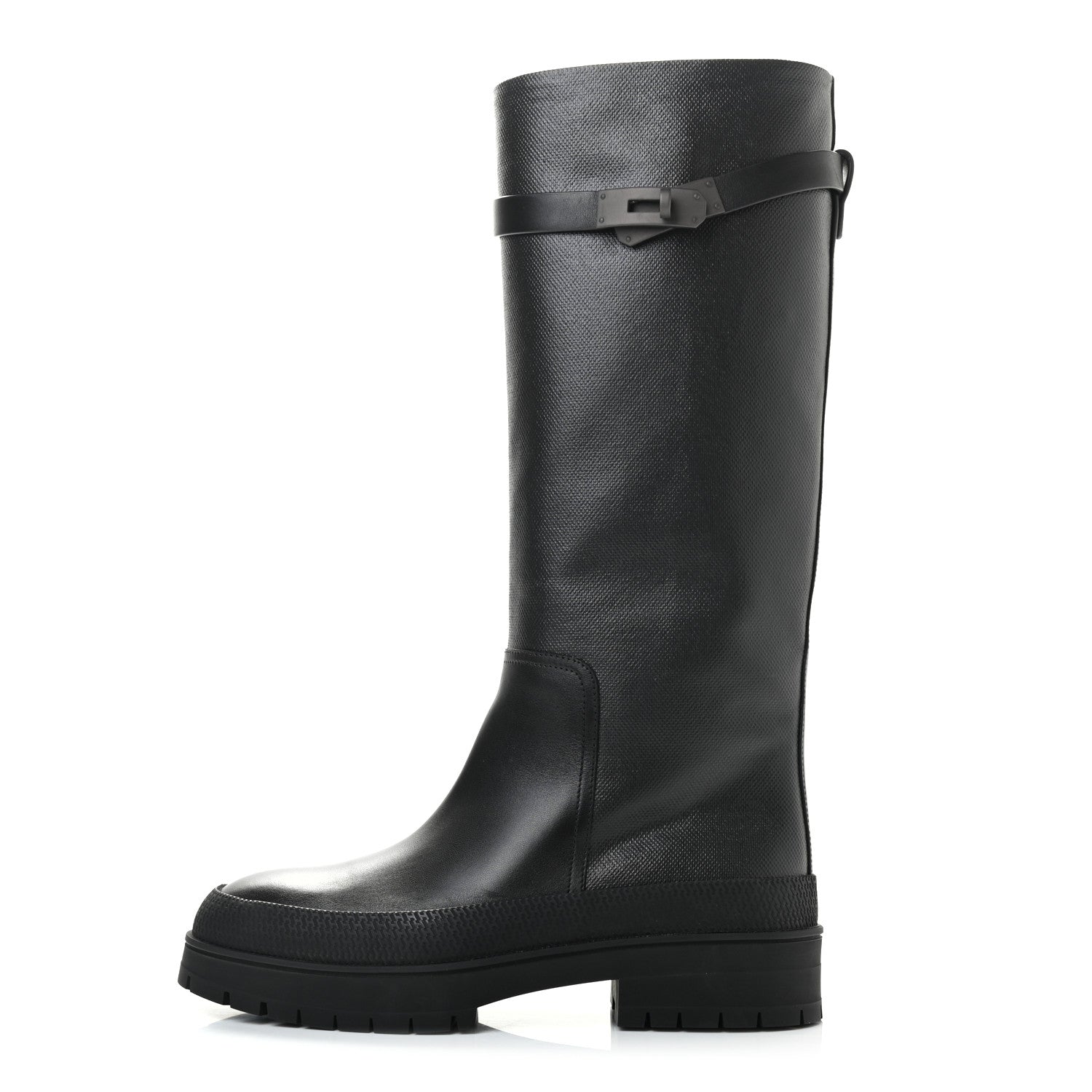 Hermes Coated Canvas Calfskin Barn Boots 37.5 Black 1 of 9