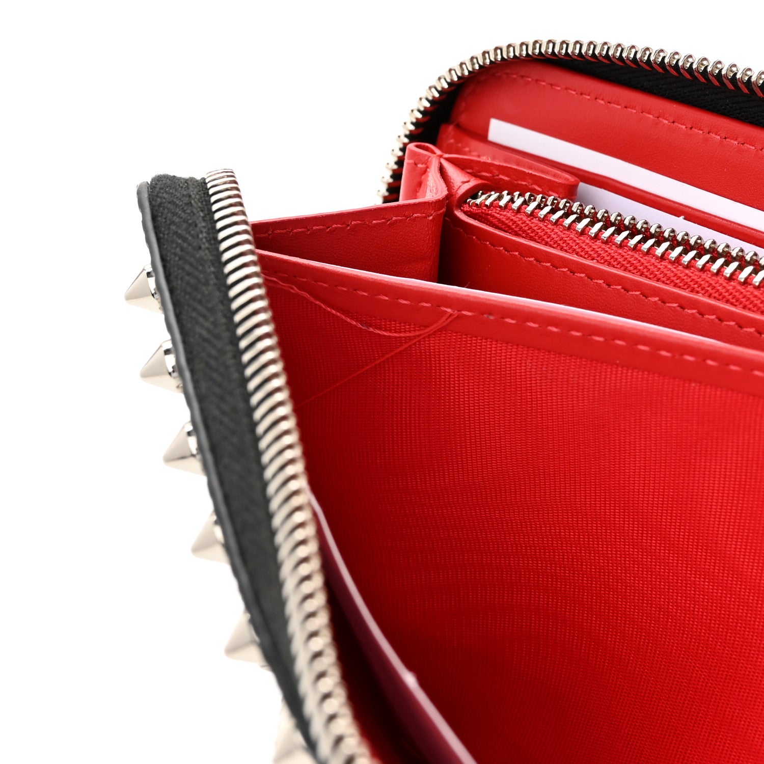 Christian Louboutin Calfskin Snakeskin Embossed Panettone Spiked Zip Around Wallet Black 9 of 11