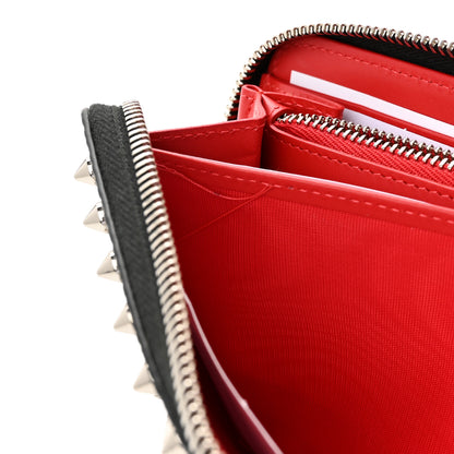 Christian Louboutin Calfskin Snakeskin Embossed Panettone Spiked Zip Around Wallet Black 9 of 11