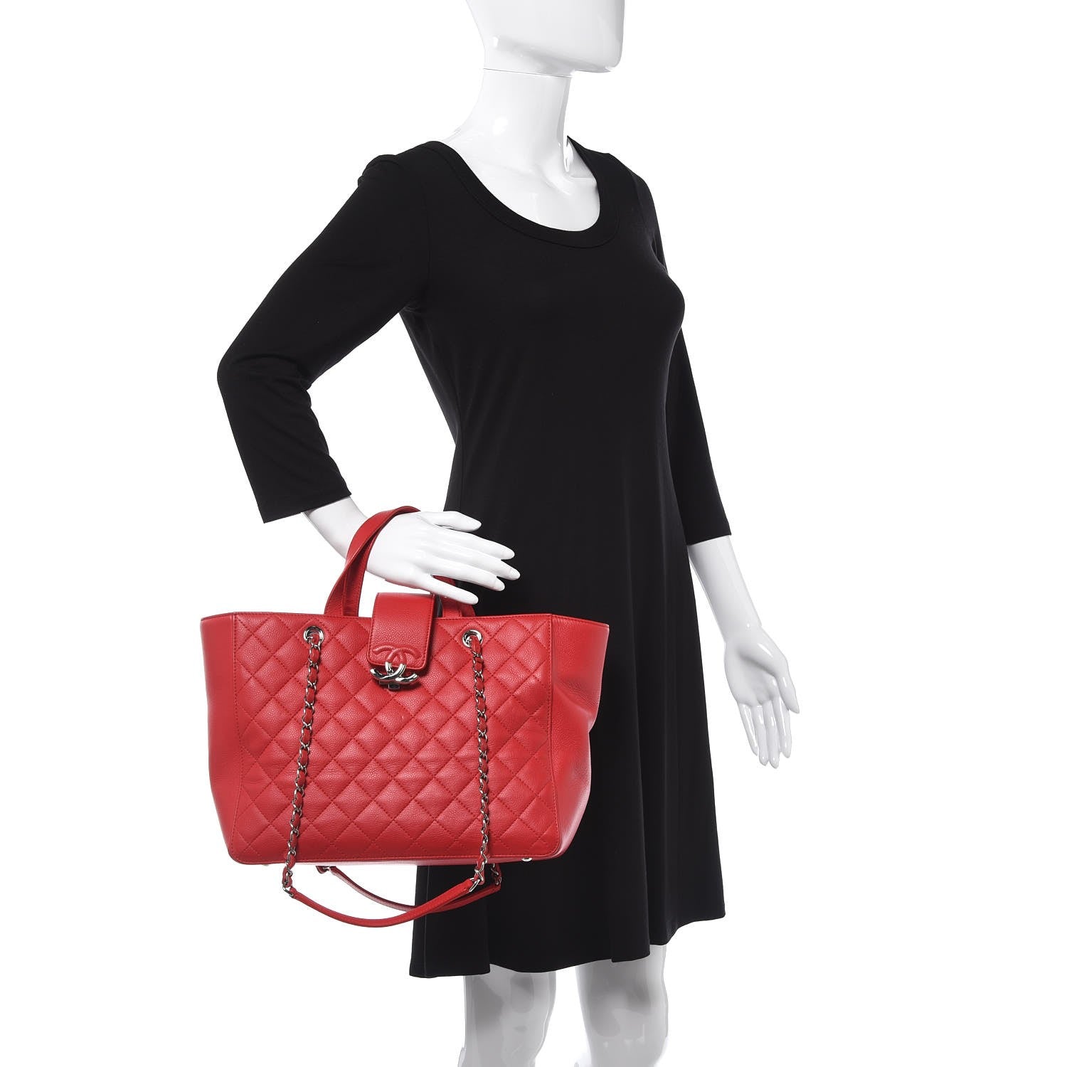 Chanel Caviar Quilted Large CC Box Shopping Tote Red 2 of 14