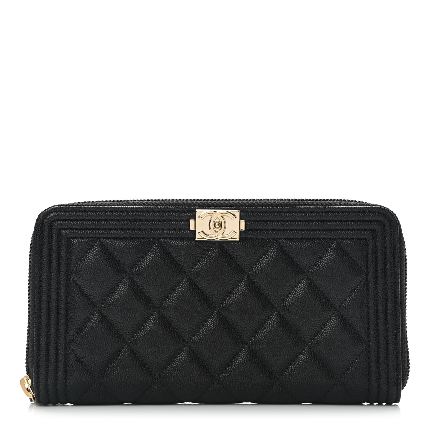 Caviar Quilted Boy Long Zip Around Wallet Black