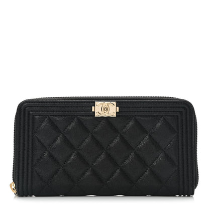 Chanel Caviar Quilted Boy Long Zip Around Wallet Black 1 of 9