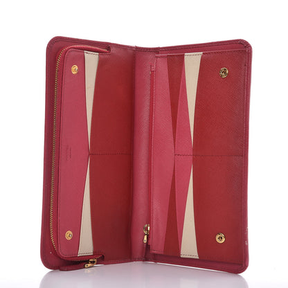 Prada Saffiano Metal Double Snap Travel Wallet Ibisco 5 of 10