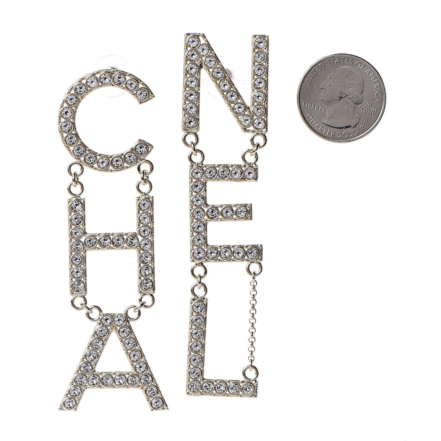 Crystal Cha-Nel Logo Drop Earrings Gold