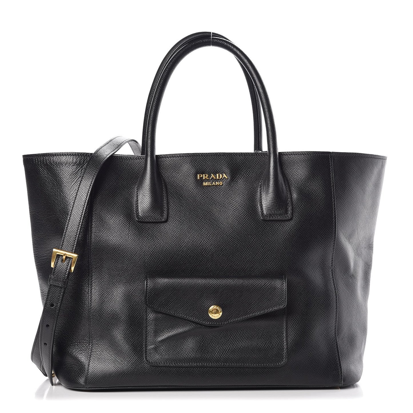 Saffiano Cuir Front Pocket Tote Black