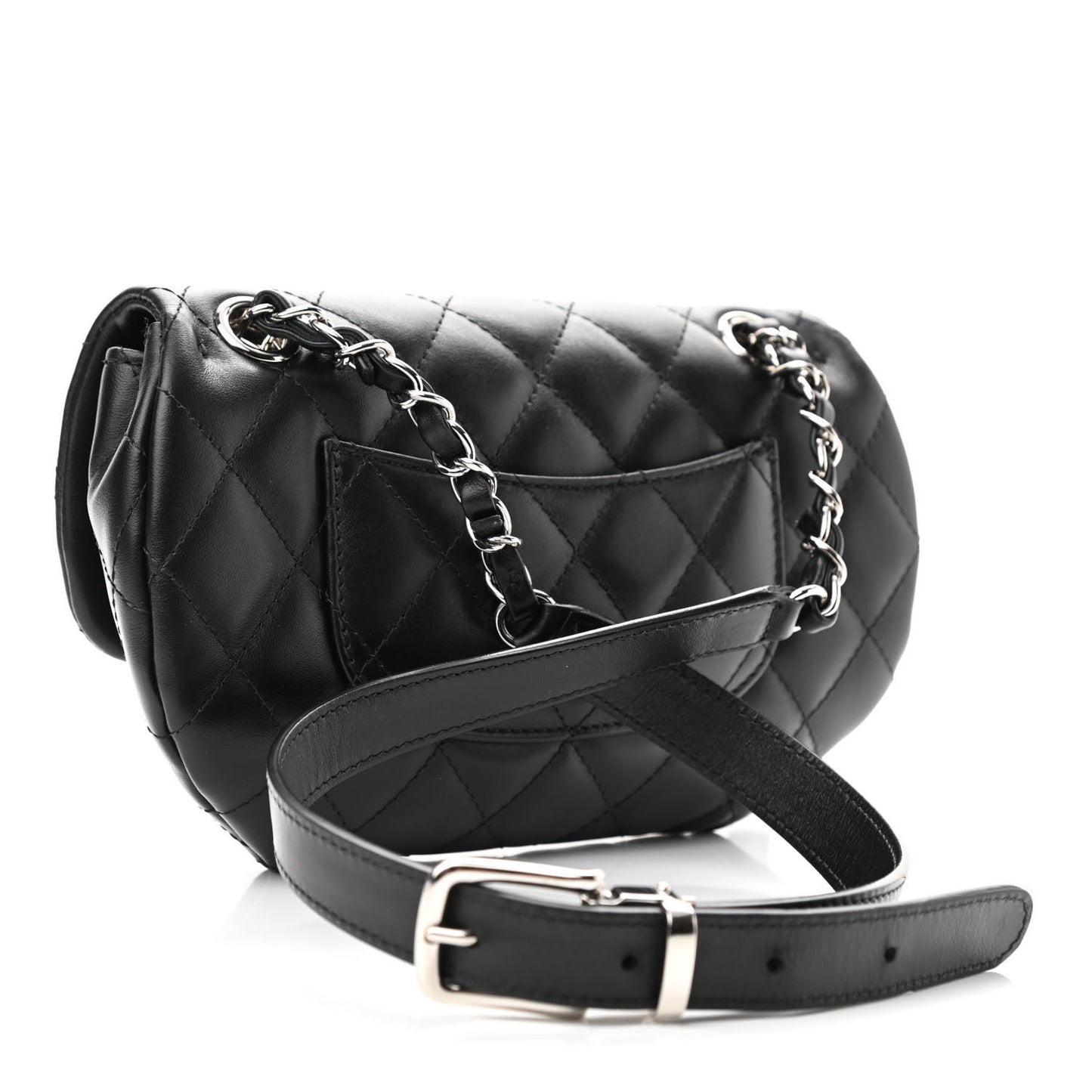 Calfskin Quilted CC Uniform Flap Belt Bag Black