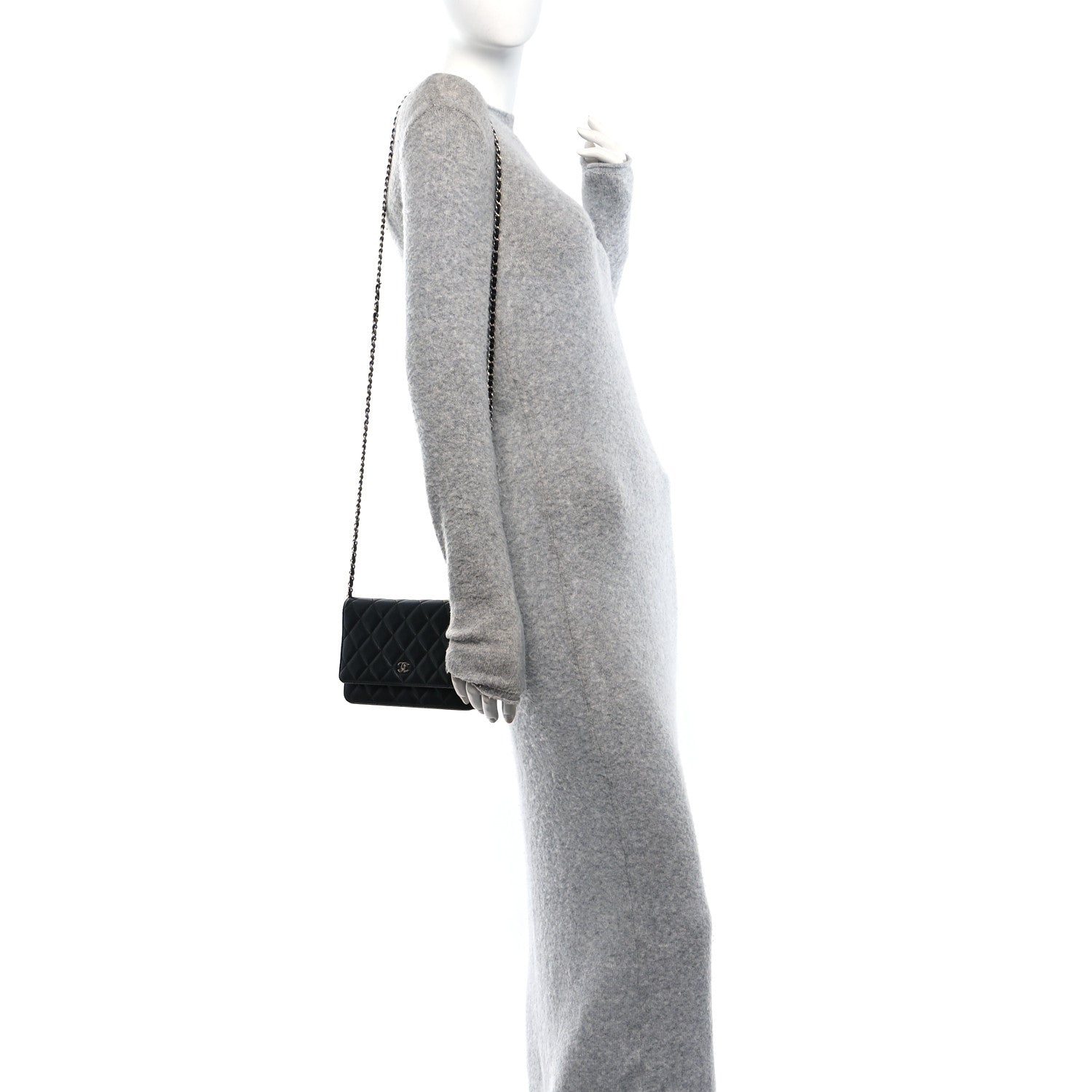 Chanel Lambskin Quilted Wallet On Chain WOC Black 2 of 12