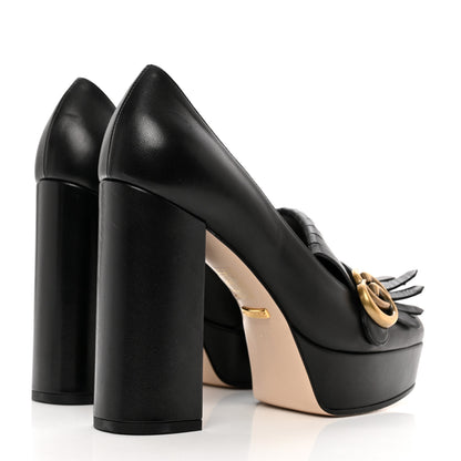 Gucci Malaga Kid GG Marmont Fringe Platform High Heel Loafer Pumps 38 Black 4 of 8