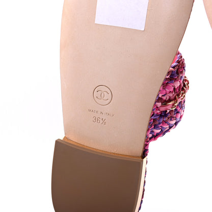 Chanel Raffia Lambskin Woven Chain CC Toe Ring Sandals 36.5 Pink Fuchsia Purple 6 of 9