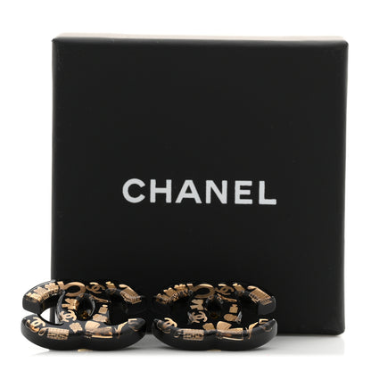 Chanel Resin CC No 5 Stud Earrings Black Gold Black Gold 5 of 5