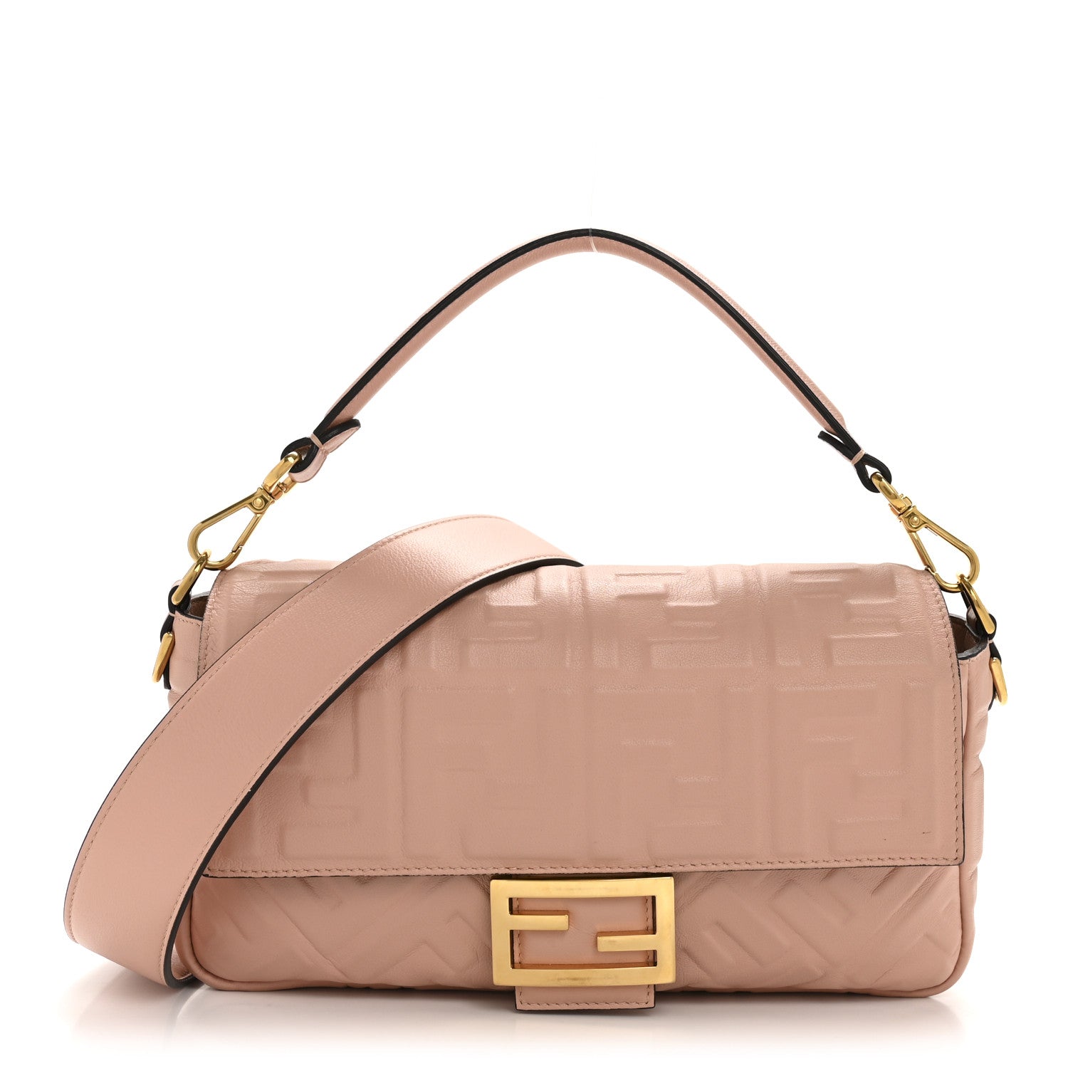 Fendi Nappa FF 1974 Embossed Baguette Rosa Bourbon 1 of 13