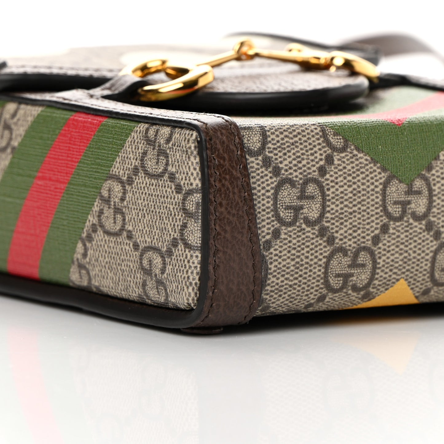 GG Supreme Monogram Textured Dollar Calfskin Geometric Print Mini Horsebit 1955 Crossbody Bag Beige Multicolor New Acero