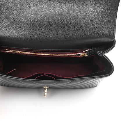 Chanel Caviar Lizard Embossed Quilted Chevron Small Coco Handle Flap Black 5 of 9
