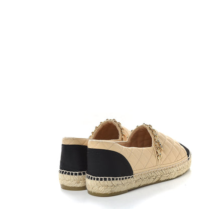 Chanel Lambskin Grosgrain Chain Quilted CC Espadrilles 40 Beige Black 4 of 9