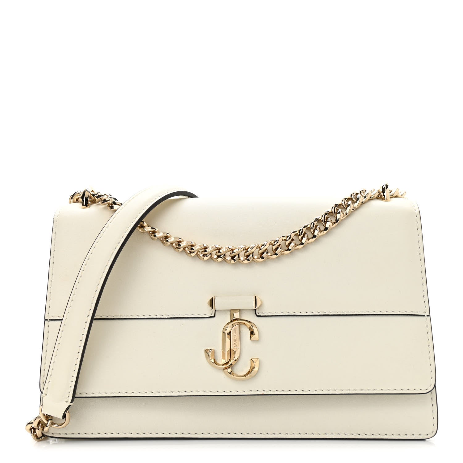 Jimmy Choo Shiny Calfskin Medium Varenne Shoulder Bag Latte 1 of 12