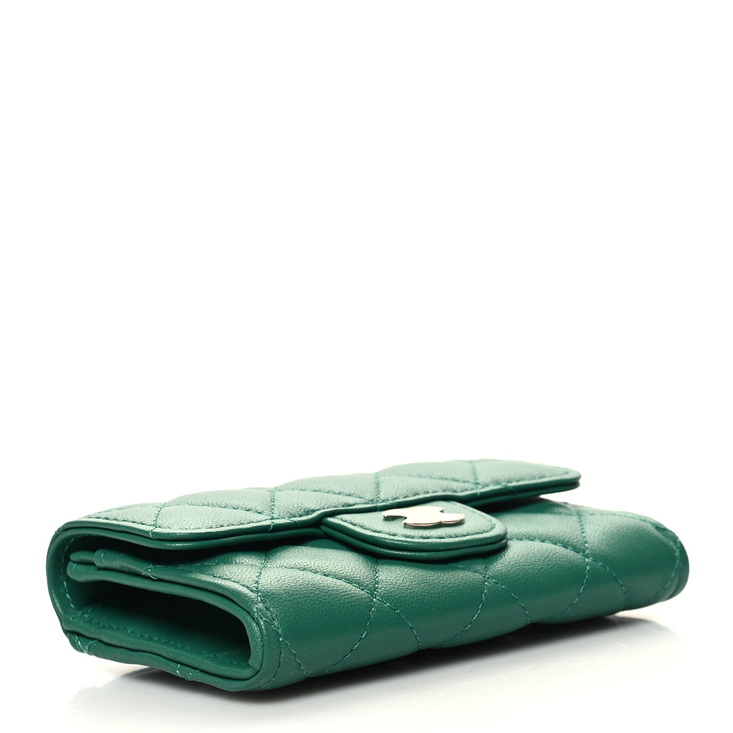 Lambskin Quilted Flap Card Holder Wallet Green