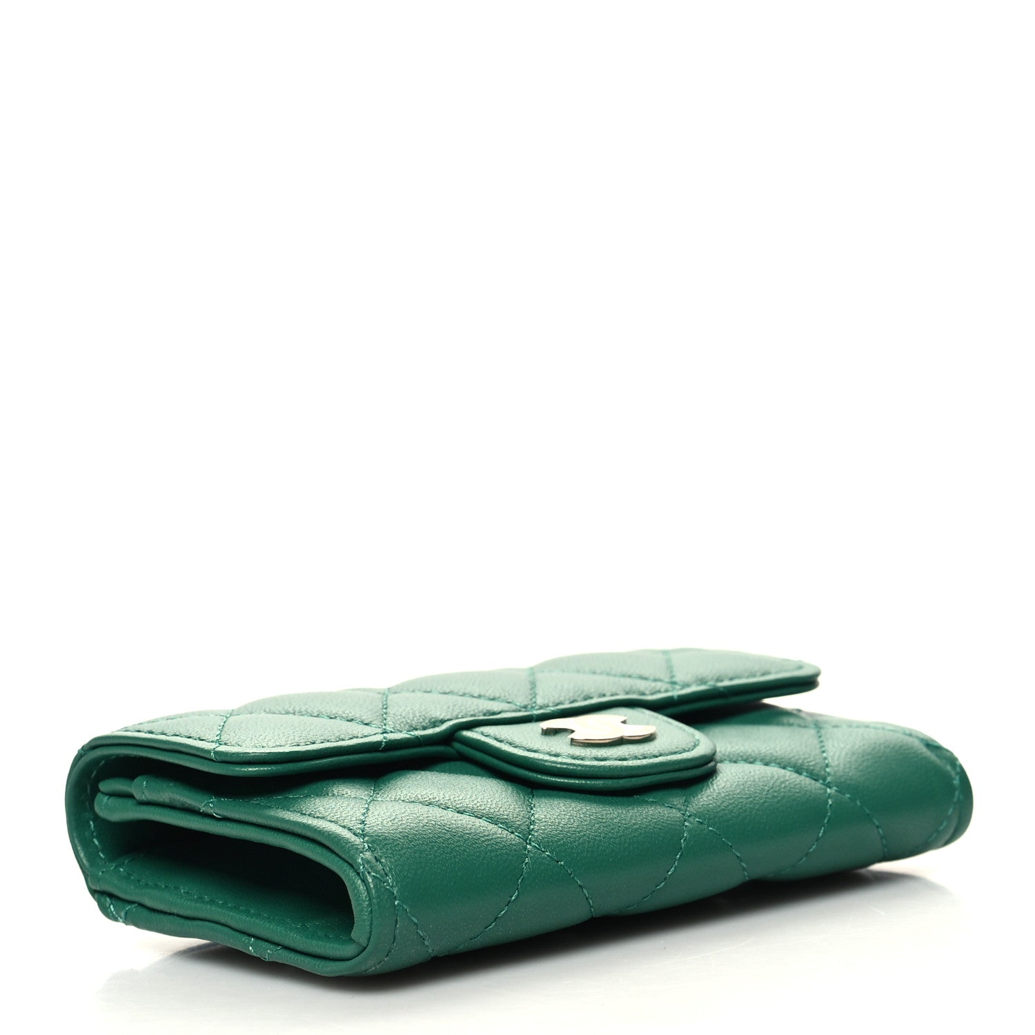 Chanel Lambskin Quilted Flap Card Holder Wallet Green 4 of 9
