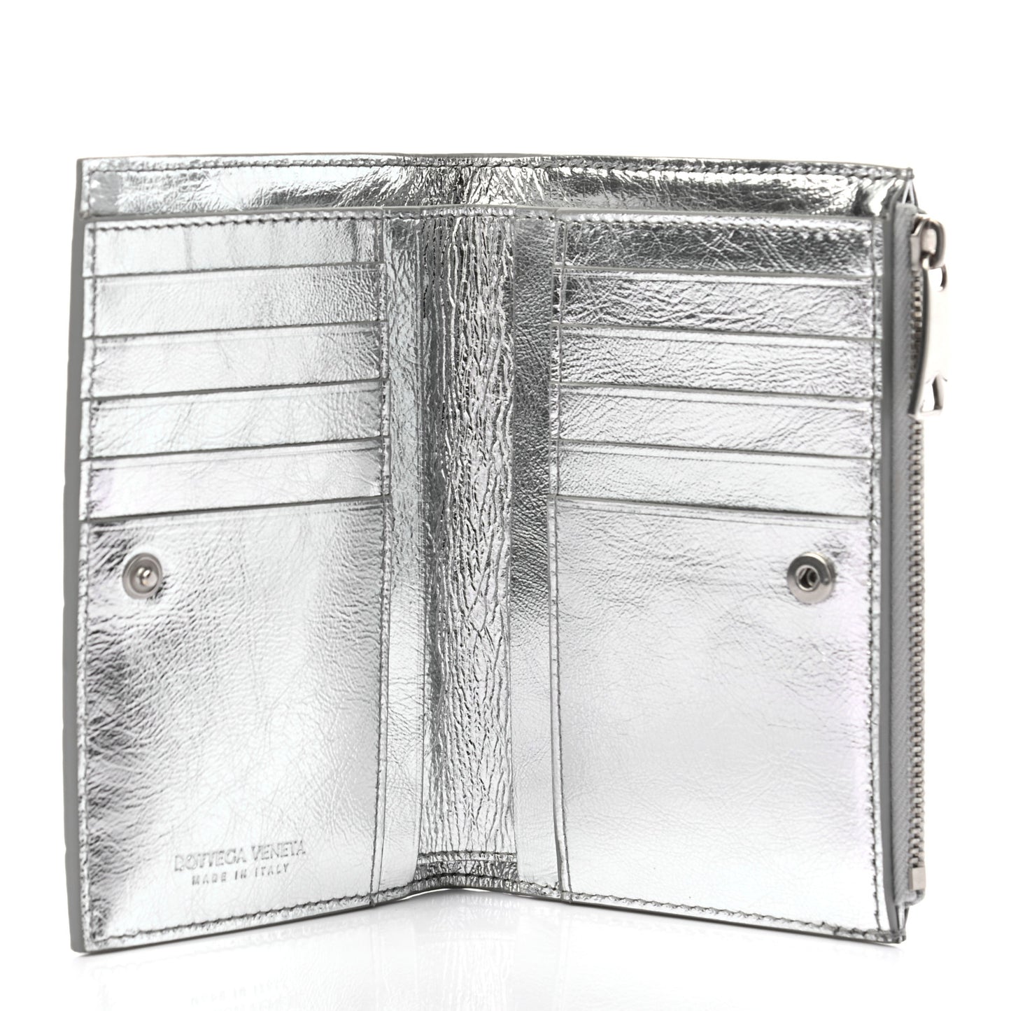 Metallic Calfskin Intrecciato Wallet Silver