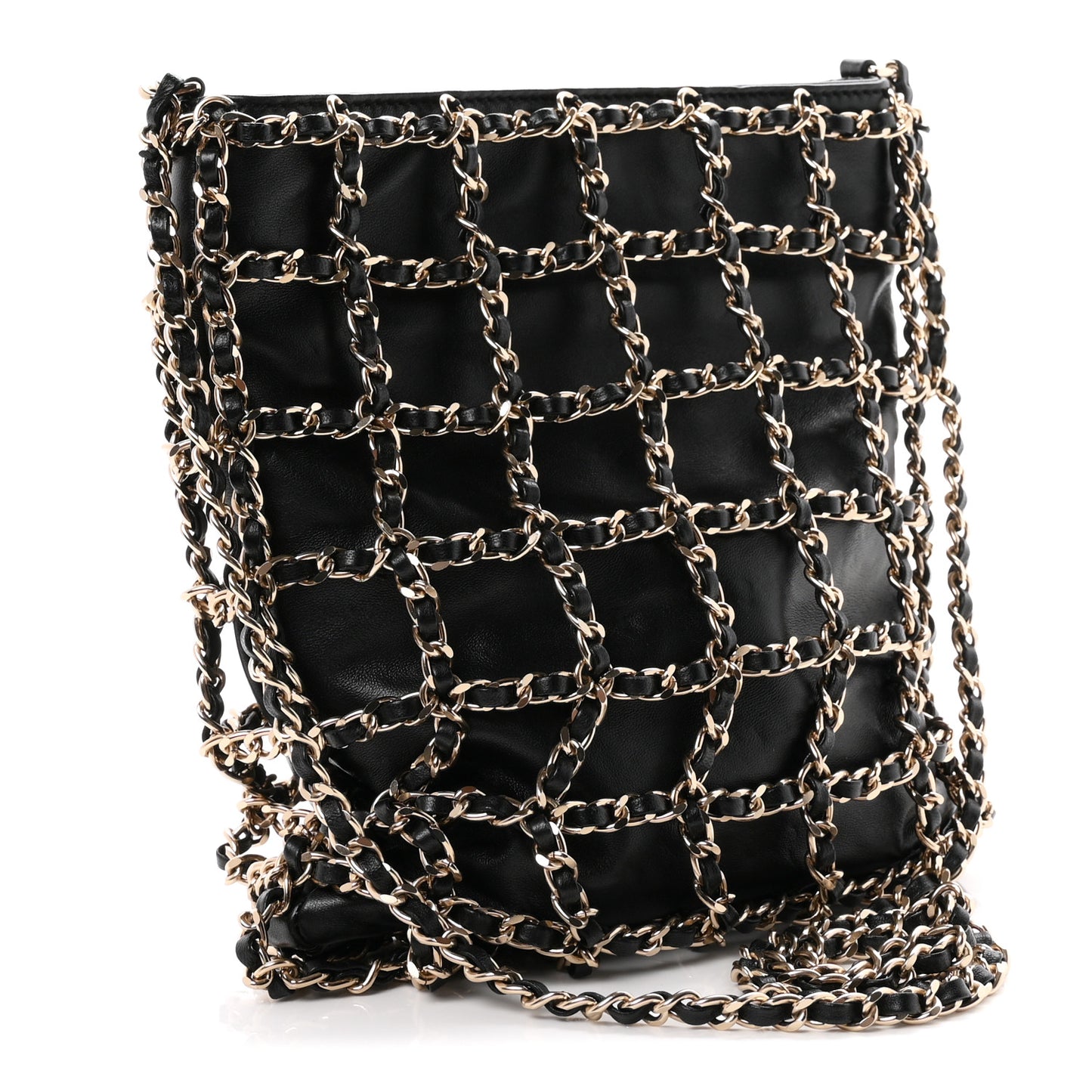 Lambskin Shopping Chain Tote Black