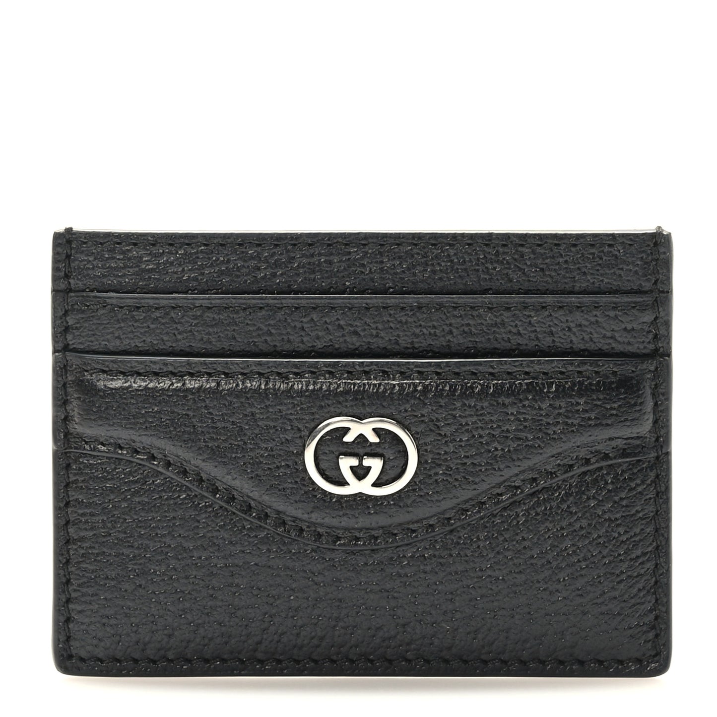 Textured Dollar Calfskin Interlocking G Card Holder Black