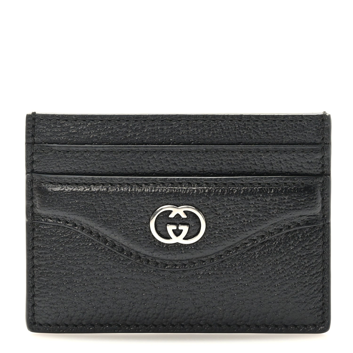 Gucci Textured Dollar Calfskin Interlocking G Card Holder Black 1 of 8