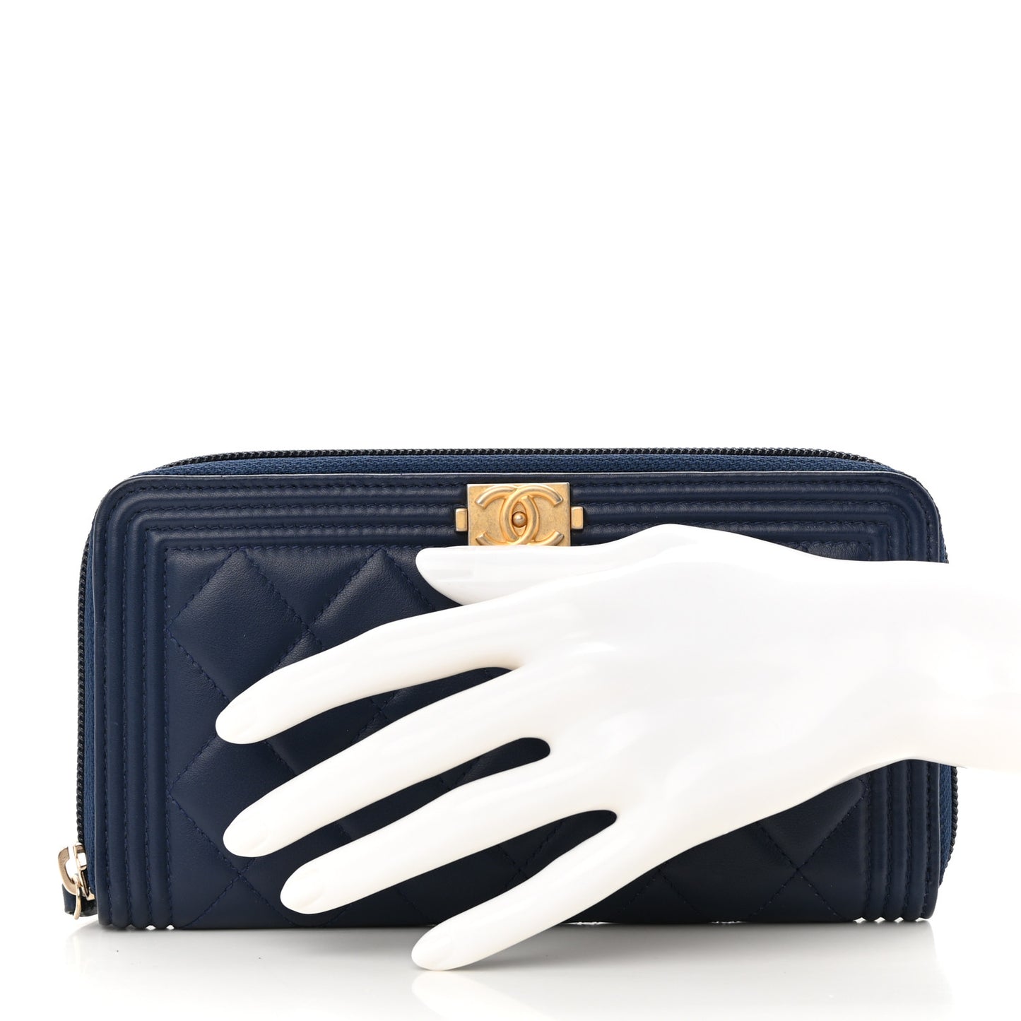 Lambskin Quilted Boy Zip Around Wallet Blue