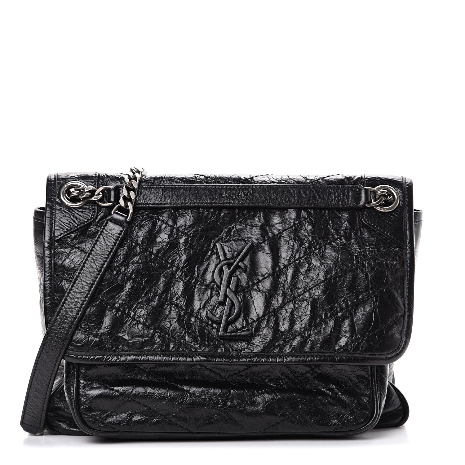 Saint Laurent Crinkled Calfskin Matelasse Monogram Medium Niki Chain Satchel Black 1 of 10