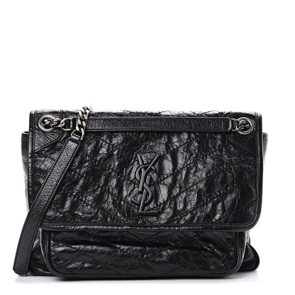 Saint Laurent Crinkled Calfskin Matelasse Monogram Medium Niki Chain Satchel Black 1 of 10
