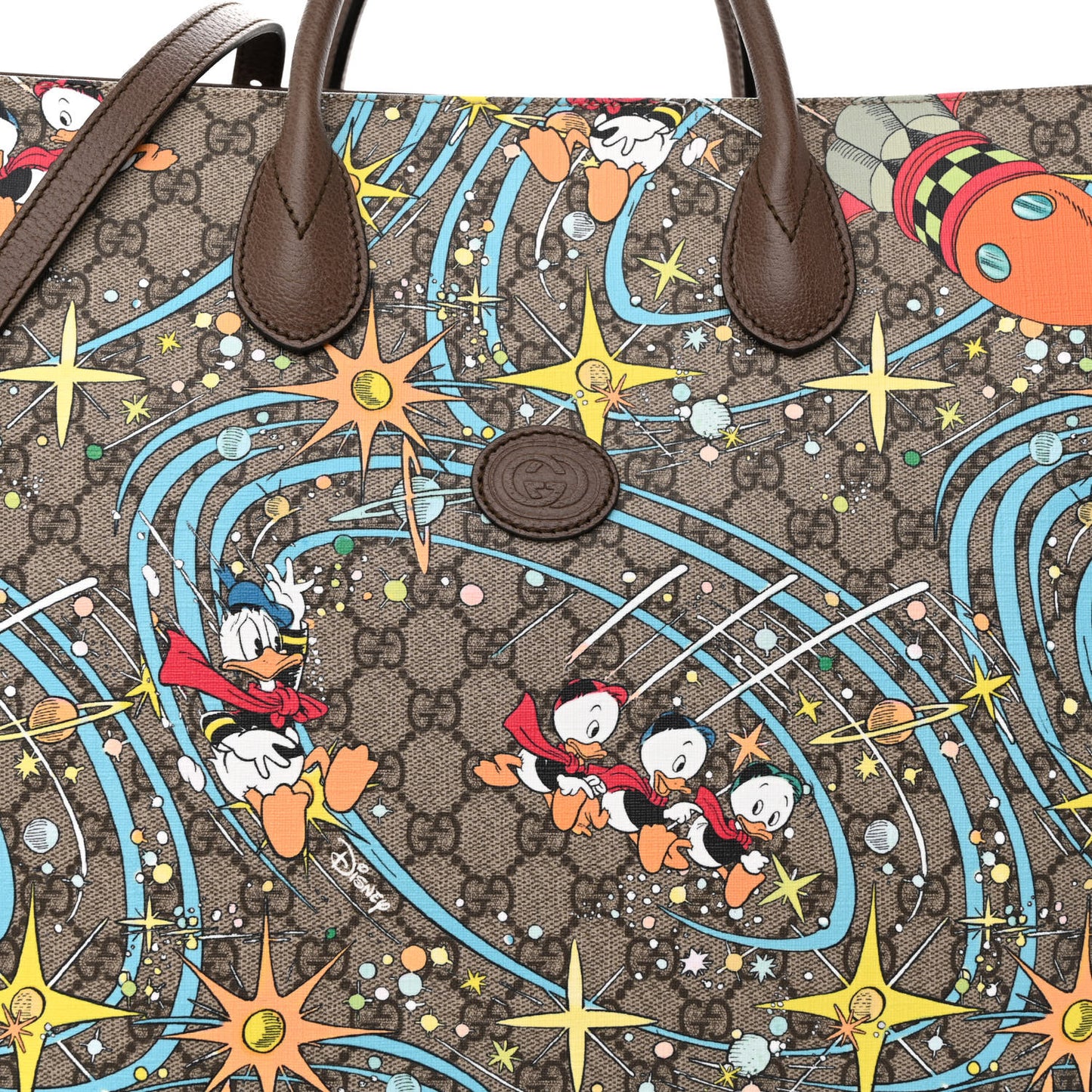 X DISNEY GG Supreme Monogram Donald Duck Retro Interlocking G Shopping Tote Beige Multicolor New Acero