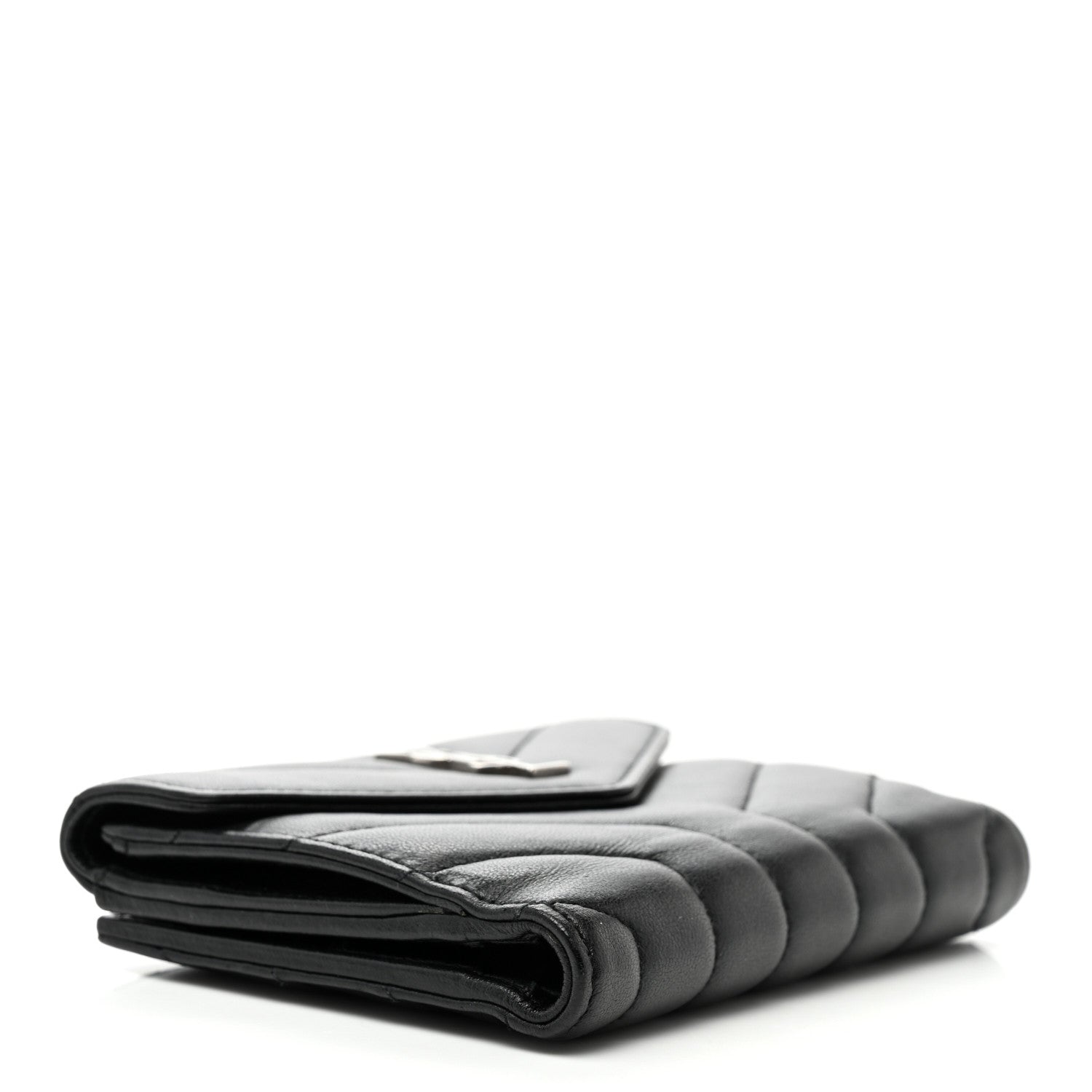 Saint Laurent Lambskin Y Quilted Monogram Compact Loulou Wallet Black 4 of 8