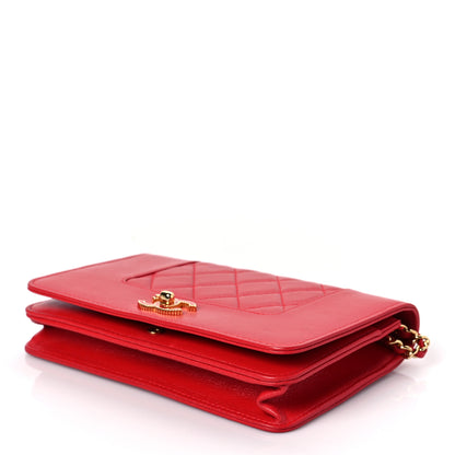 Chanel Sheepskin Quilted Mademoiselle Vintage Wallet On Chain WOC Red 8 of 10
