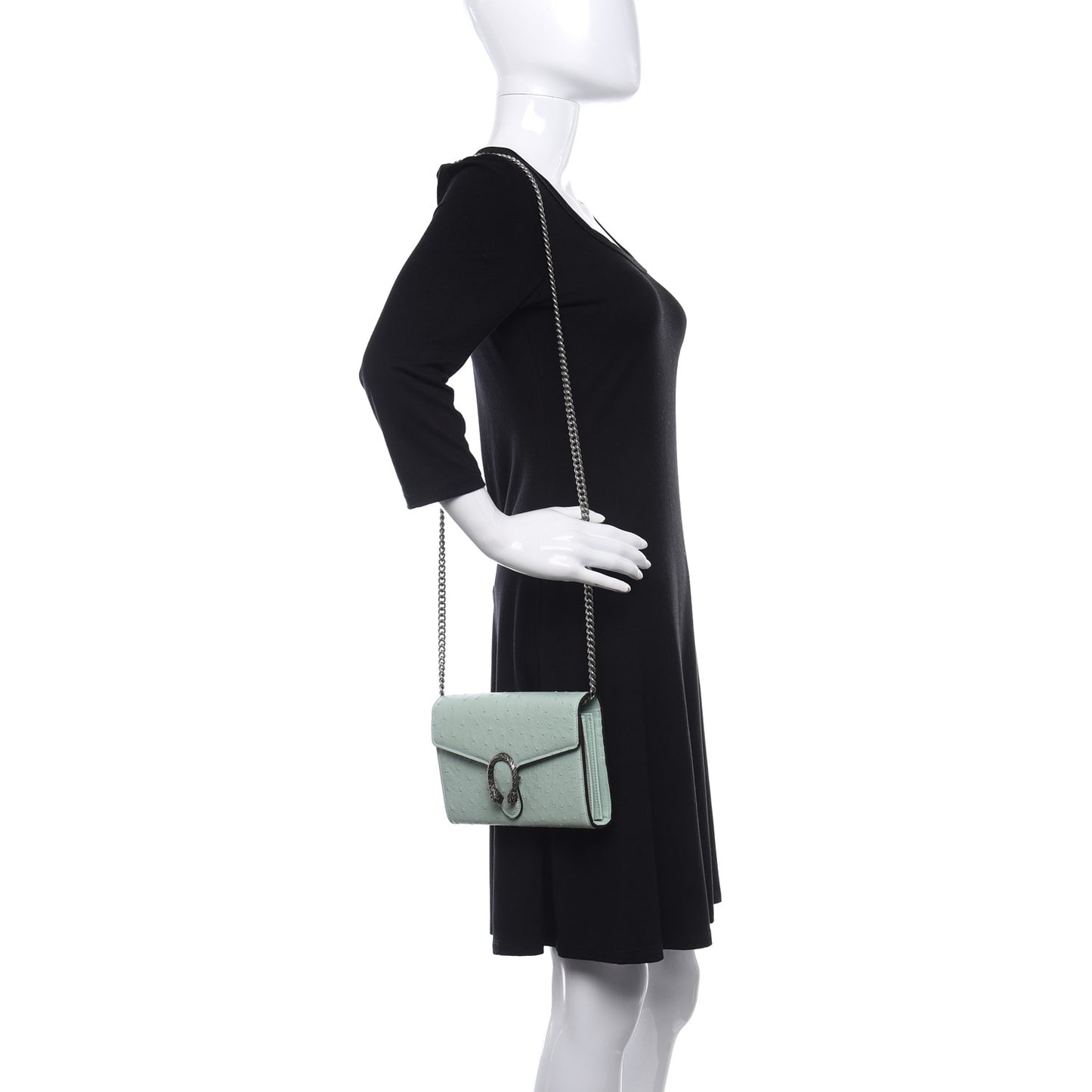 Ostrich Mini Dionysus Chain Wallet Light Green