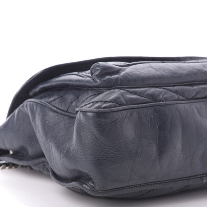 Saint Laurent Crinkled Calfskin Matelasse Monogram Large Niki Chain Satchel Deep Marine 6 of 12
