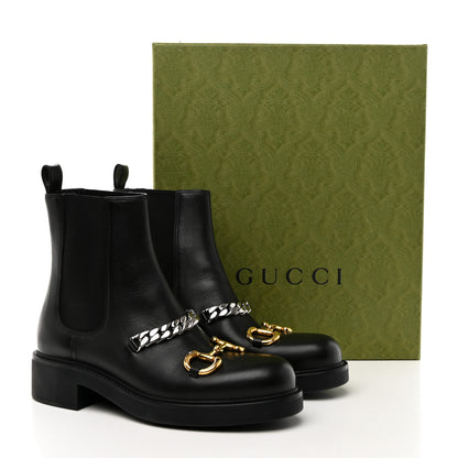 Gucci Flores Calfskin Horsebit Chain Ankle Boots 39 Black 11 of 11