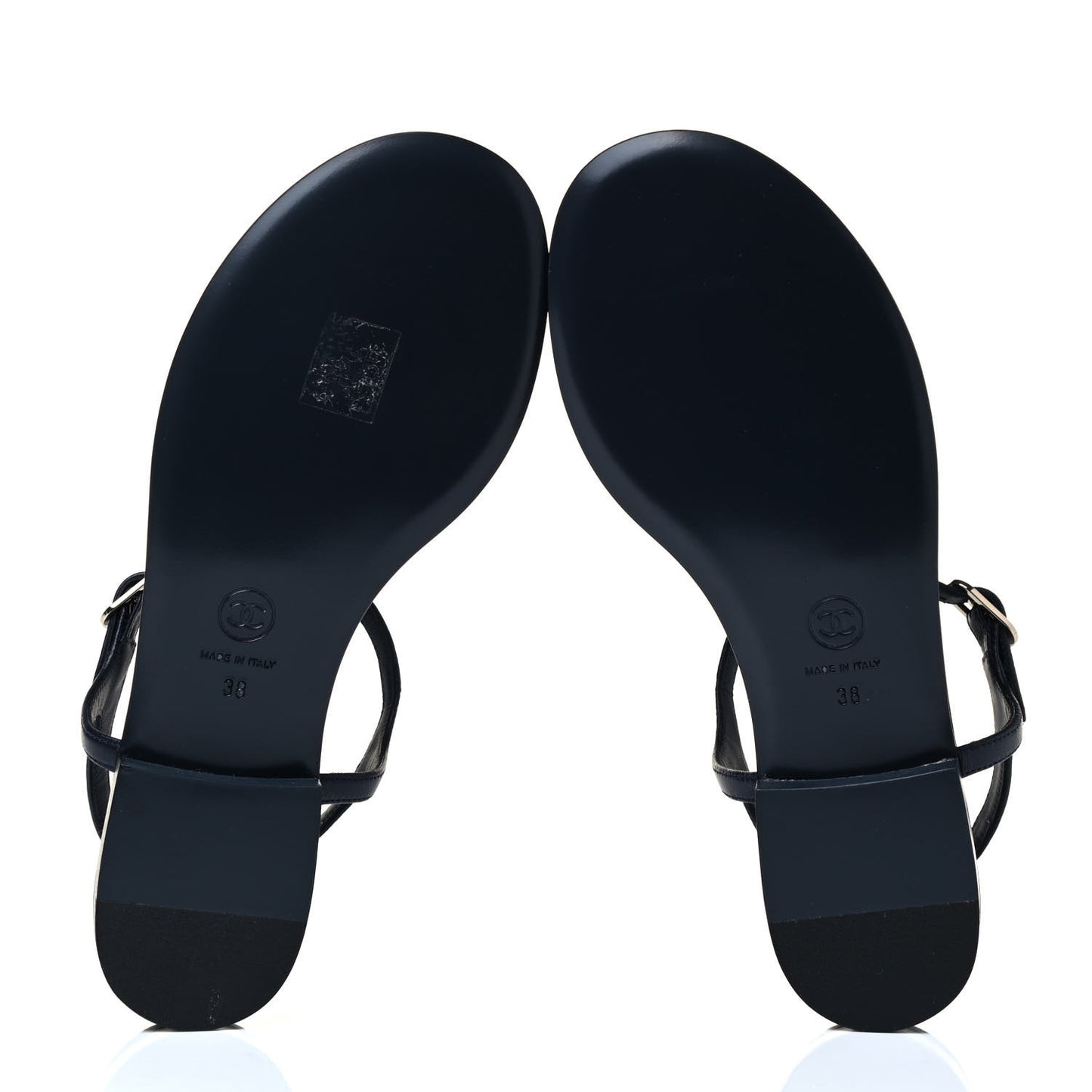 Lambskin Crystal CC Thong Sandals 38 Navy Blue