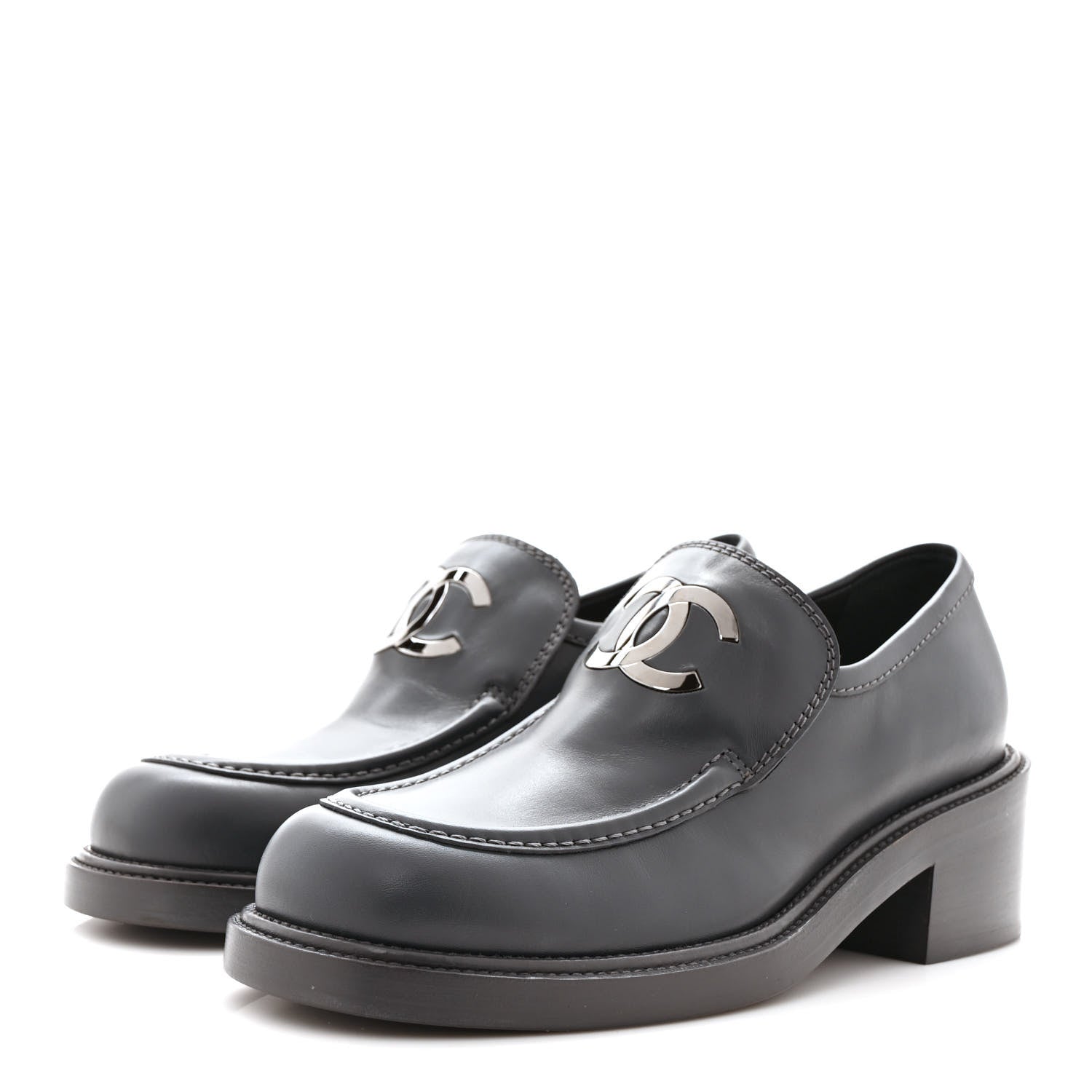 Chanel Calfskin CC Platform Loafers 38 Grey 3 of 8
