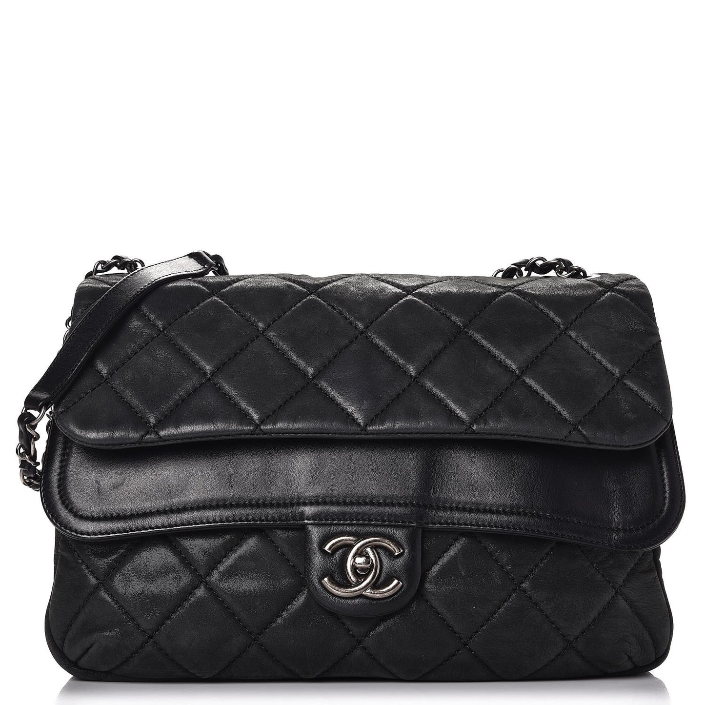 Iridescent Calfskin Jumbo In the Mix Double Flap Black