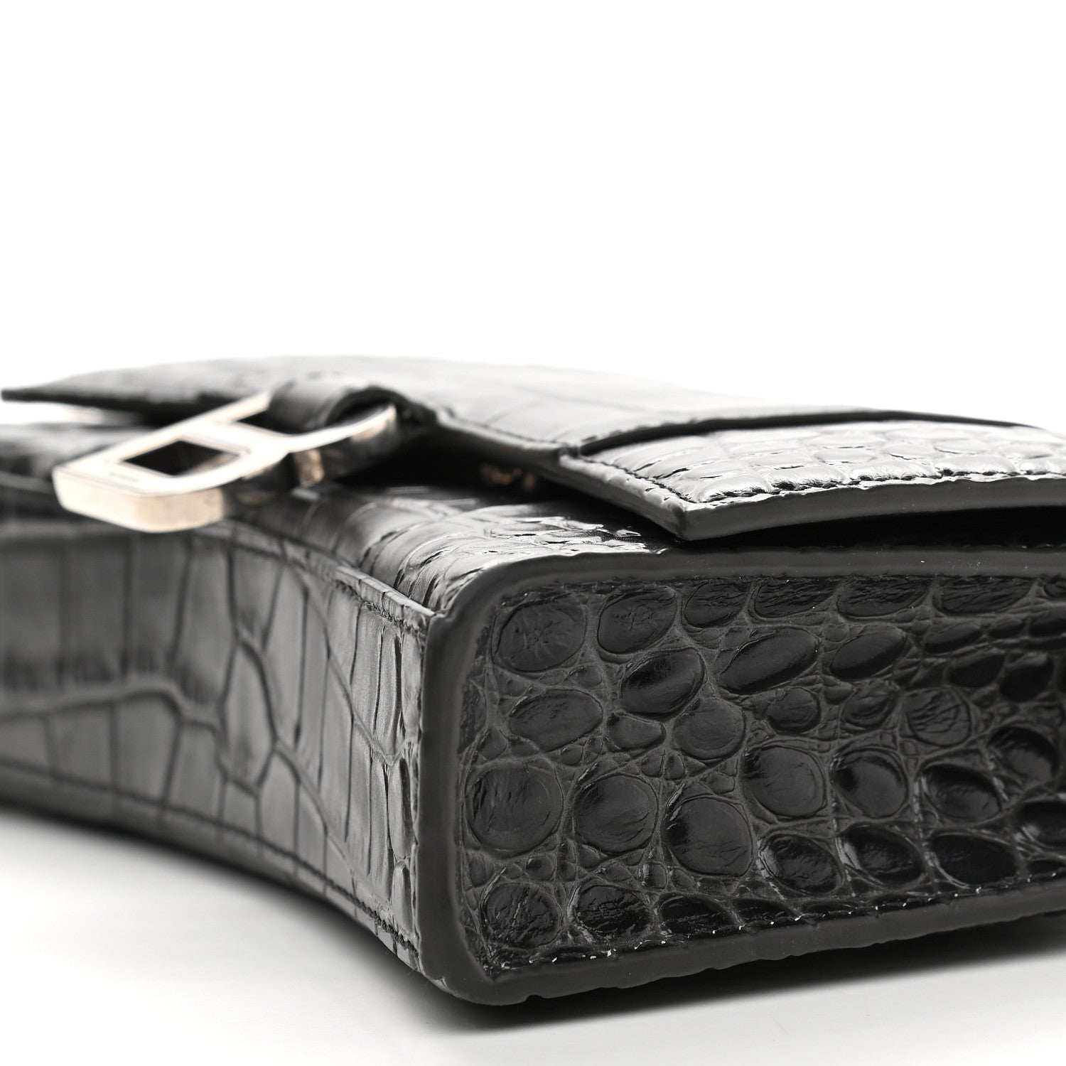 Balenciaga Shiny Calfskin Crocodile Embossed Hourglass Chain Bag Black 9 of 9