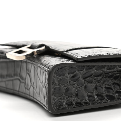 Balenciaga Shiny Calfskin Crocodile Embossed Hourglass Chain Bag Black 9 of 9