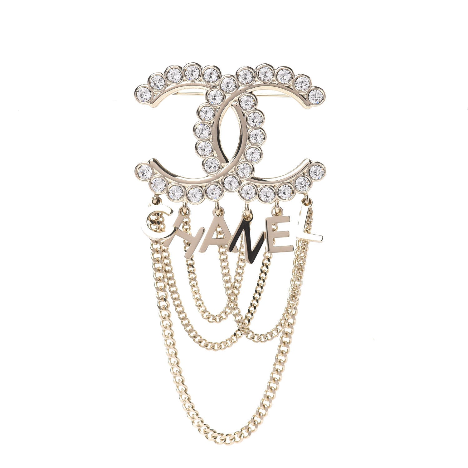 Chanel Metal Crystal Bow-tiful CC Chain Brooch Gold 1 of 5