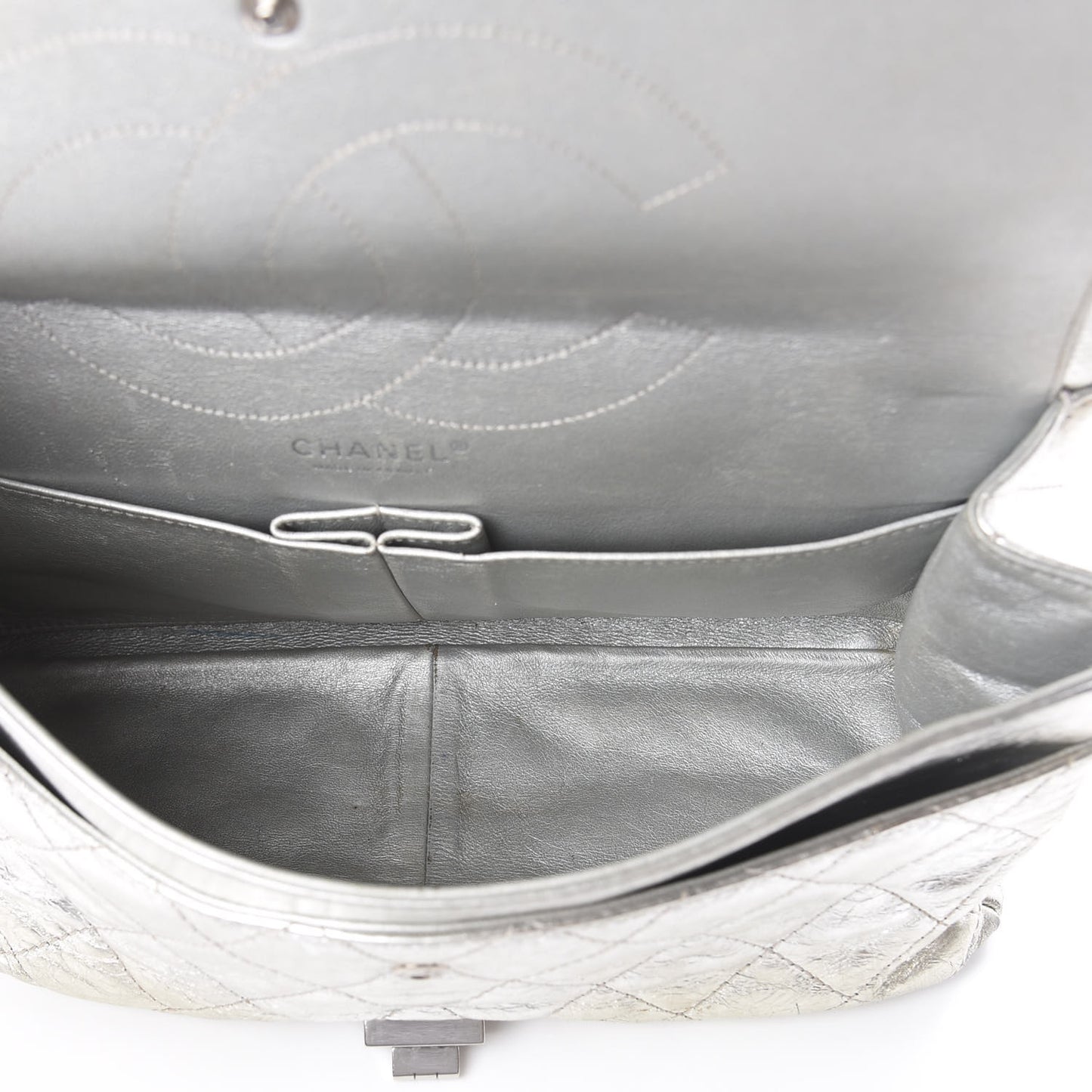 Metallic Aged Calfskin Quilted 2.55 Reissue 227 Flap Silver