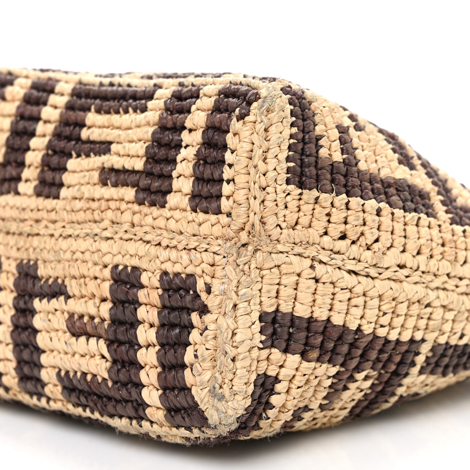 Fendi Raffia Cuoio Romano FF Crochet Mini Roll Tote  Natural Gianduia 11 of 13