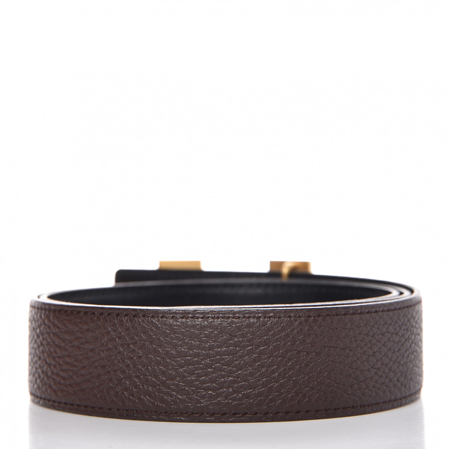 Hermes Box Togo 32mm Martelee H Belt 85 Black Chocolate 3 of 9